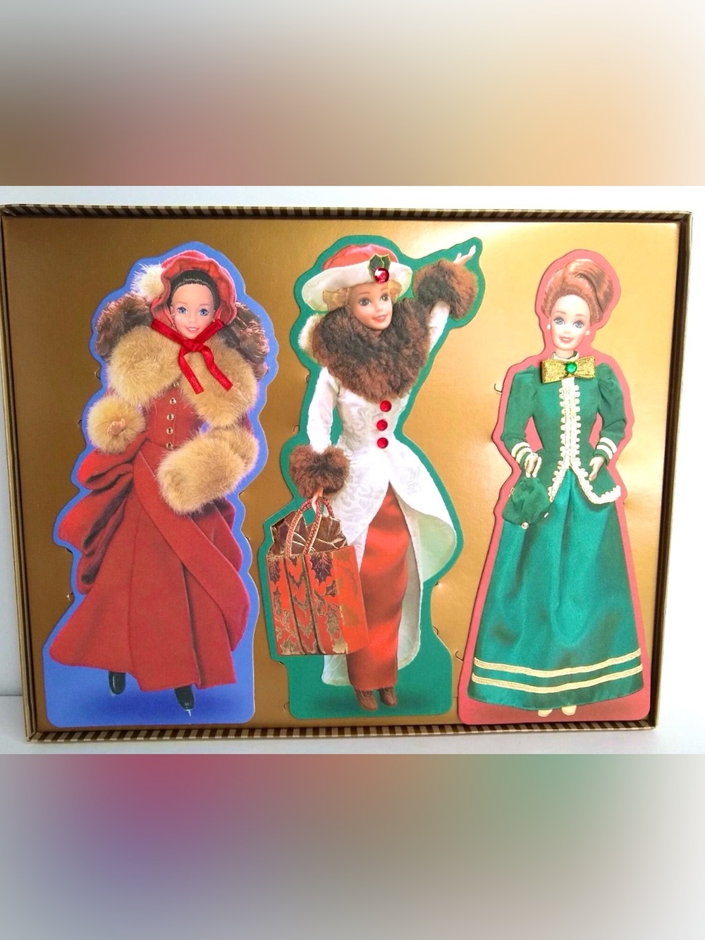 1996 Vintage Hallmark Victorian Christmas Barbie Trifold Card Set with Envelopes